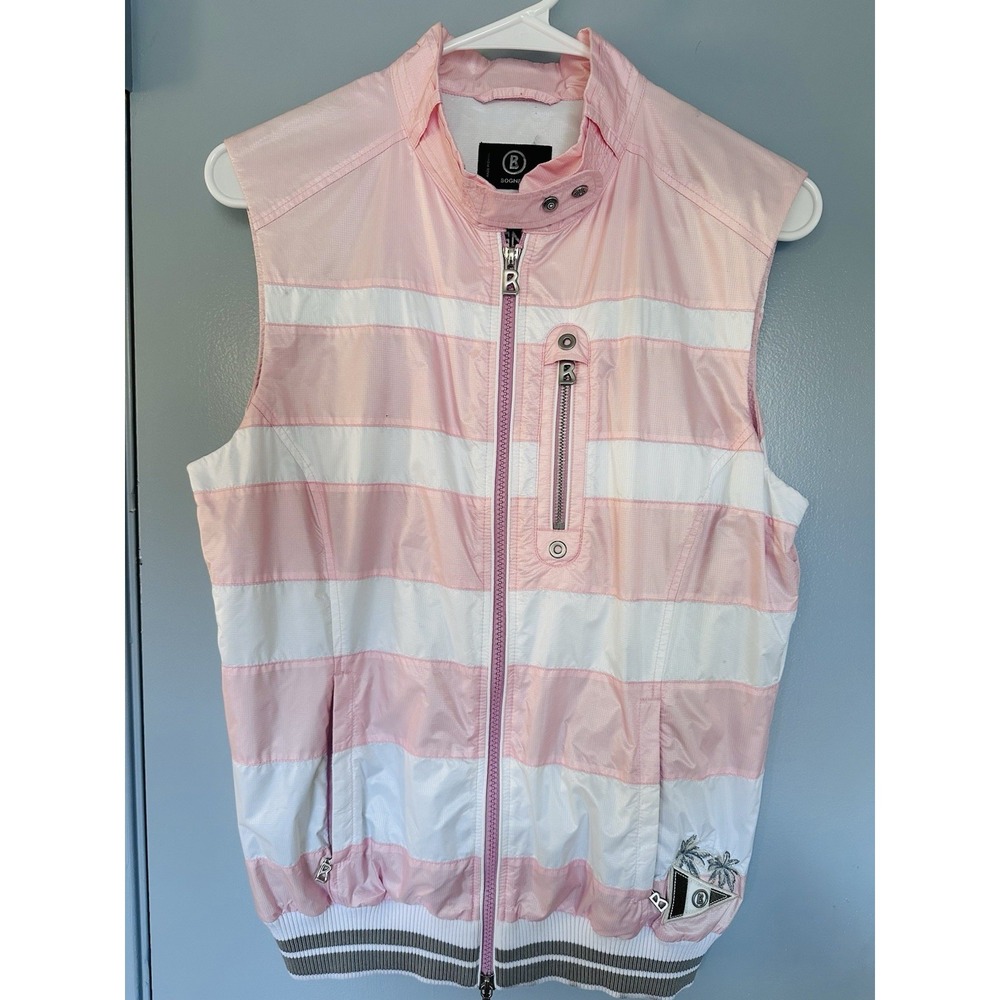 Bogner Womens Vest Pink White Striped Lightweight Sport Preppy Size 10 - Picture 2 of 16